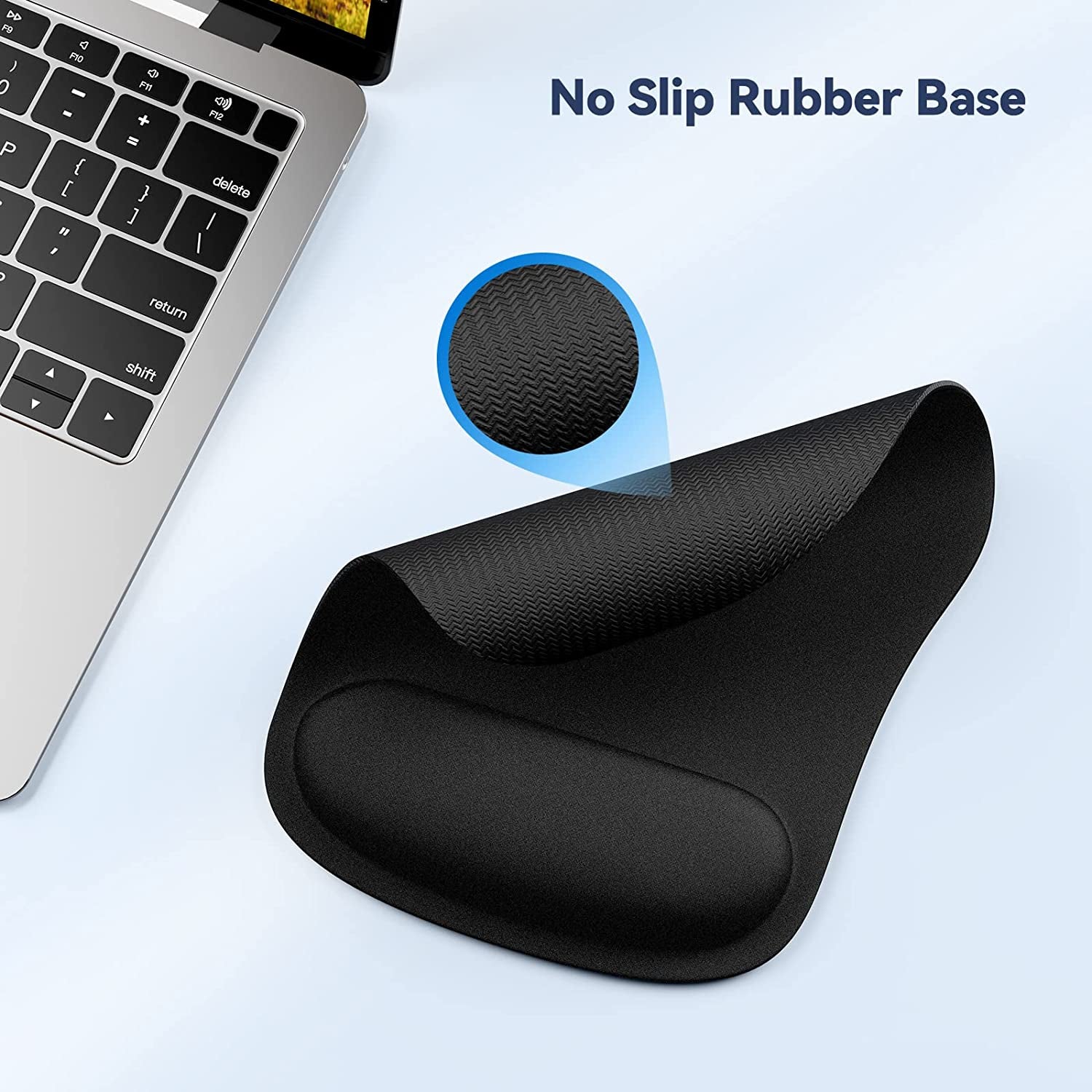 Mouse Mat Wrist Support, 2 Pack Ergonomic Mouse Mat with Memory Foam, Mice Pad with Anti-Slip Rubber Base, Waterproof Surface Mouse Pad for Computer, Laptop, Office, Home and Travel, Black