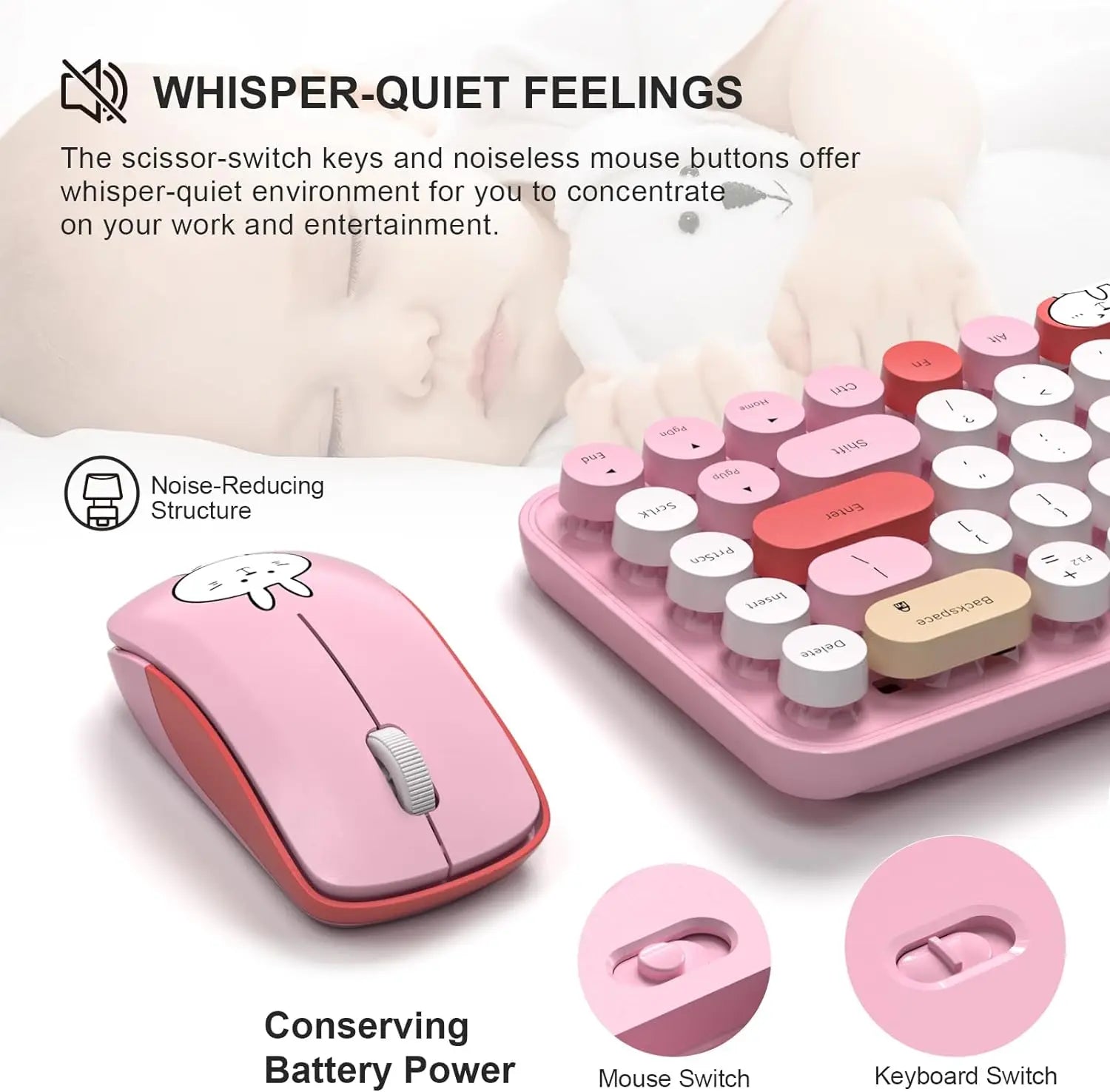 2.4G Wireless Silent Keyboard Mouse Combo for Pc/Laptop/Desktop 68 Keys Multimedia Function Cute Keyboard Mouse Set