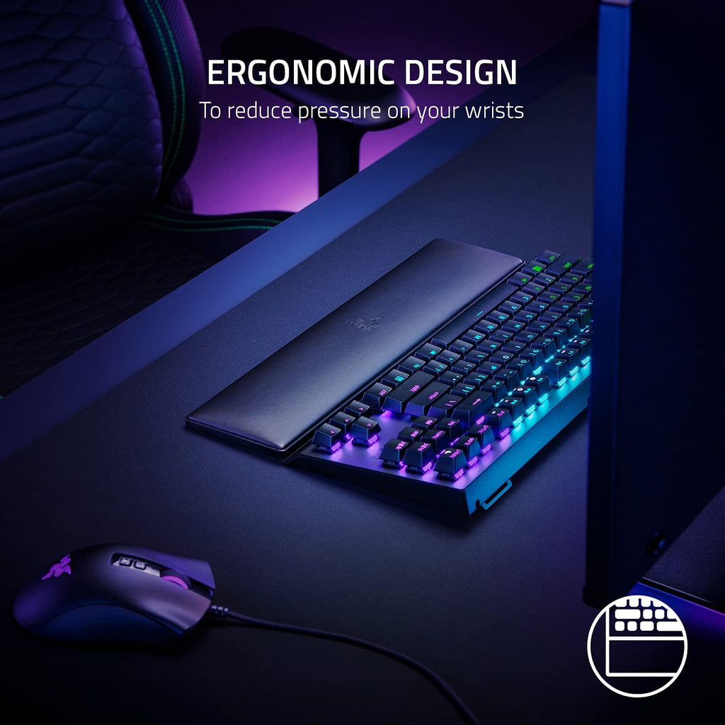 Ergonomic Wrist Rest Tenkeyless - Ergonomic Leatherette Keyboard Wrist Rest (Plush Leatherette Cushion, Anti-Slip Rubber Feet, Compatible with Tenkeyless Keyboards) Black