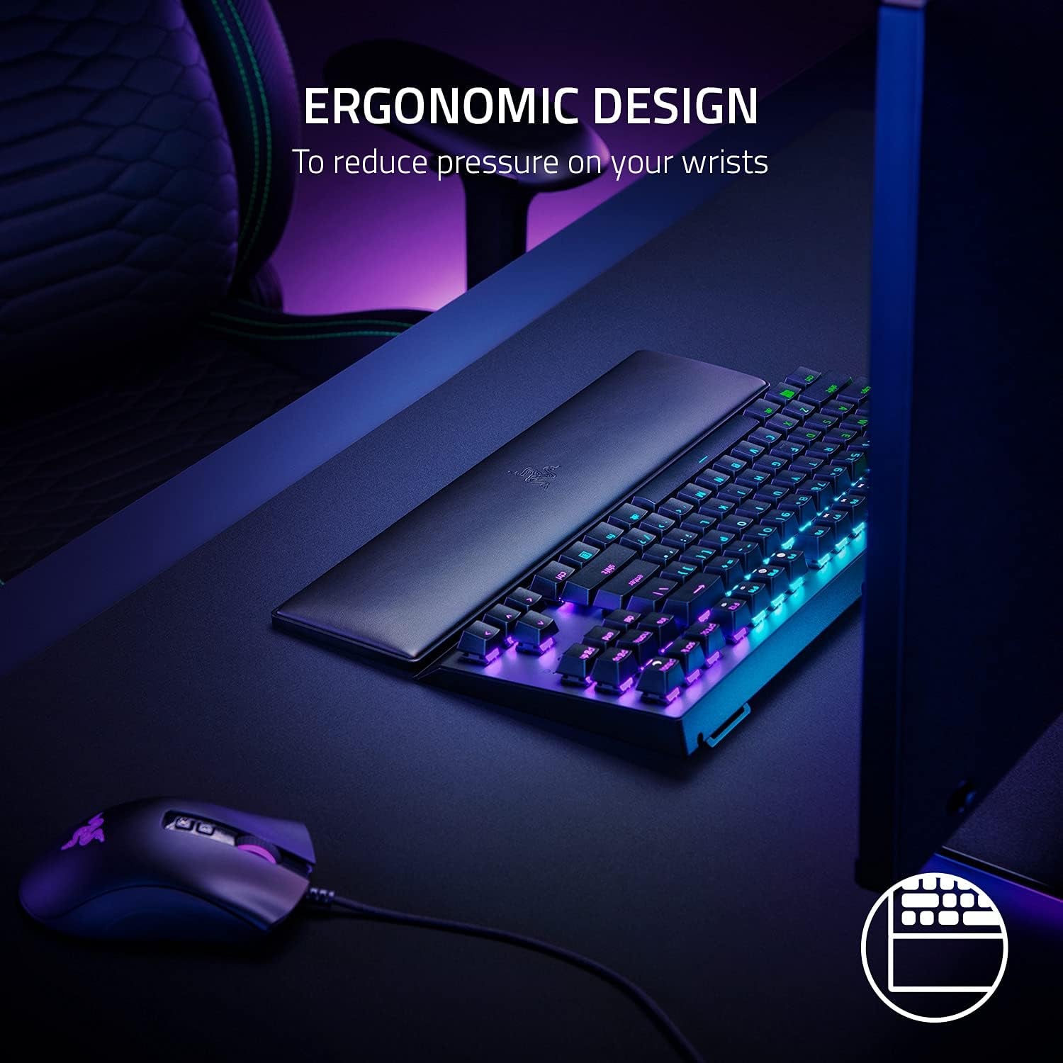 Ergonomic Wrist Rest Tenkeyless - Ergonomic Leatherette Keyboard Wrist Rest (Plush Leatherette Cushion, Anti-Slip Rubber Feet, Compatible with Tenkeyless Keyboards) Black