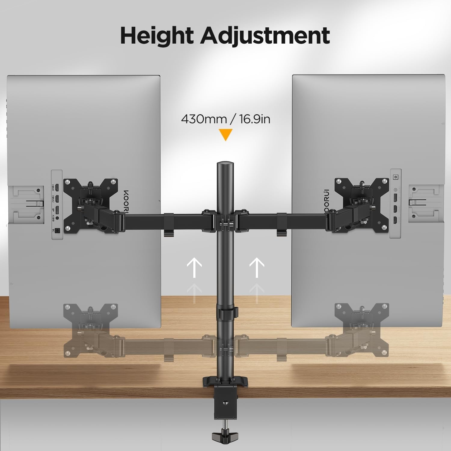 Dual Monitor Stand for 13-27 Inch Holds Screens, Ergonomic Height Adjustable Monitor Arm with Rotate 360°/ Adjustable Tilt ±72°/ Swivel 360°, VESA 75/100Mm