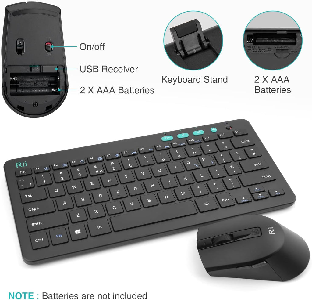 Wireless Keyboard and Mouse Set, Keyboard and Mouse with Ultra-Slim Size UK Layout Compatible with PC, Laptop, Computer, Windows for Office Home Work