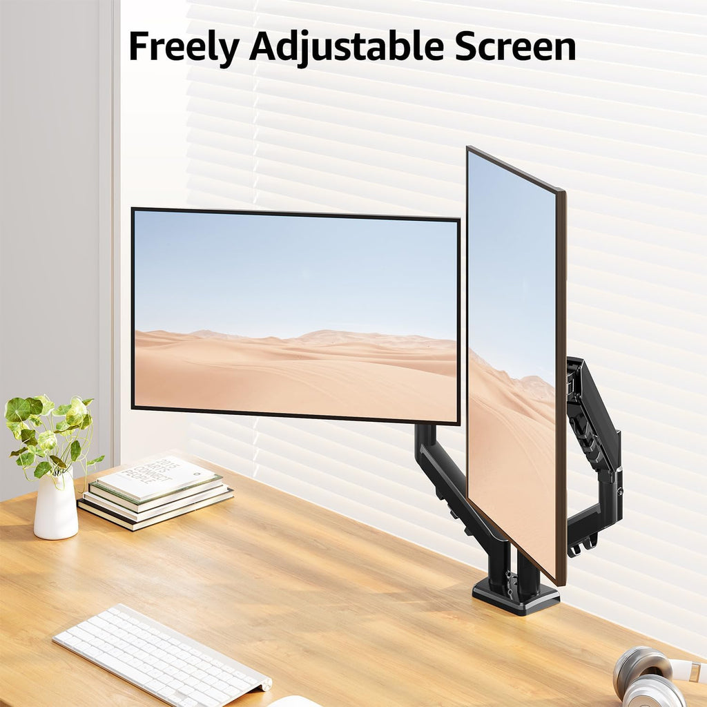 Dual Monitor Arm Desk Mount for 13 to 32 Inch Screens, Monitor Arms for 2-9Kg Computer Screens, Height Adjustable Stand with Tilt, Swivel, and Rotation,Vesa 75 & 100 Mm, EU8014B