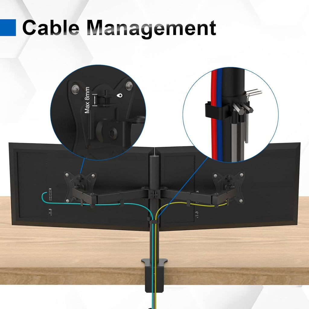 Dual Monitor Arm for 13-32 Inch Screens, Dual Monitor Stand for Desks Mount, Height Adjustable, Rotate 360° Tilt ±90° Swivel ±90° , VESA 75/100Mm, MAX. 9KG, GB2001-2