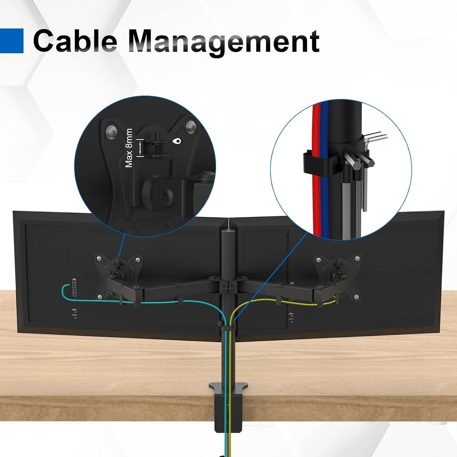Dual Monitor Arm for 13-32 Inch Screens, Dual Monitor Stand for Desks Mount, Height Adjustable, Rotate 360° Tilt ±90° Swivel ±90° , VESA 75/100Mm, MAX. 9KG, GB2001-2