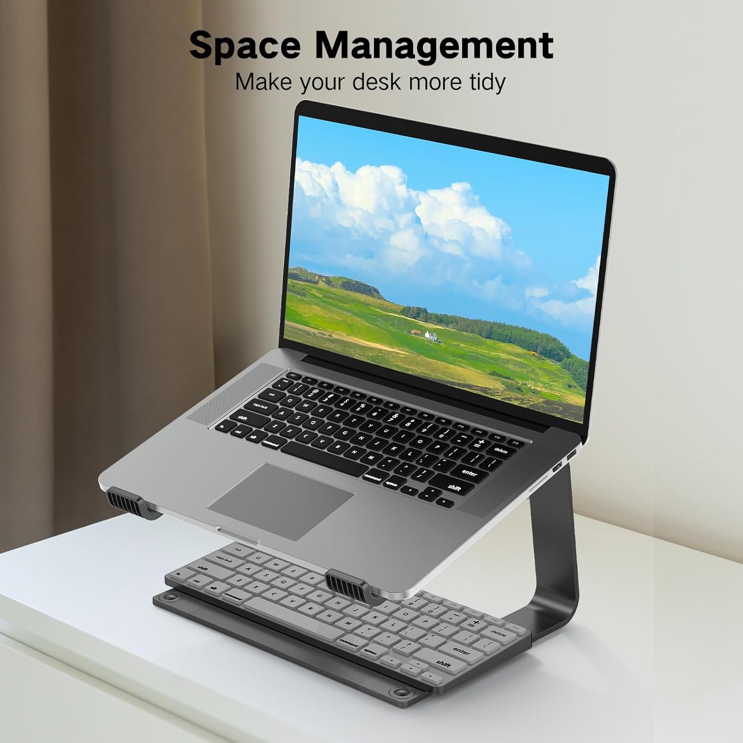 Laptop Stand for Desk, Aluminum Laptop Riser Holder, Removable Metal Notebook Stand Ventilated Cooling Computer Riser Compatible with 10-15.6” Laptops
