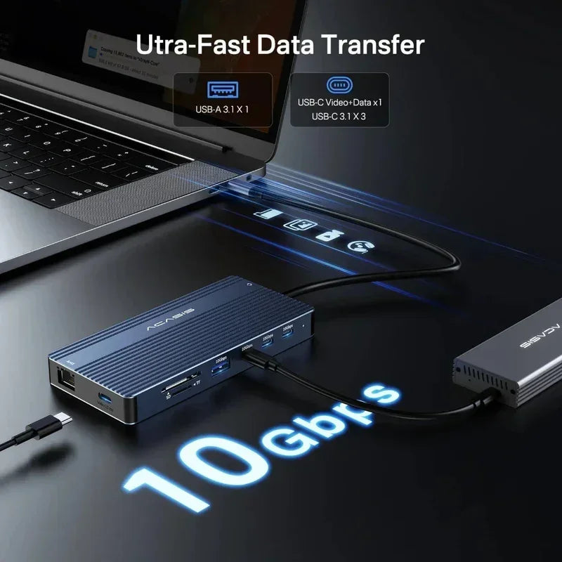 14-In-1 USB C Hub Docking Station 100W PD 4K60Hz HDMI 10Gbps Ports Gigabit Ethernet, SD/TF Card Reader for Macbook/Laptop
