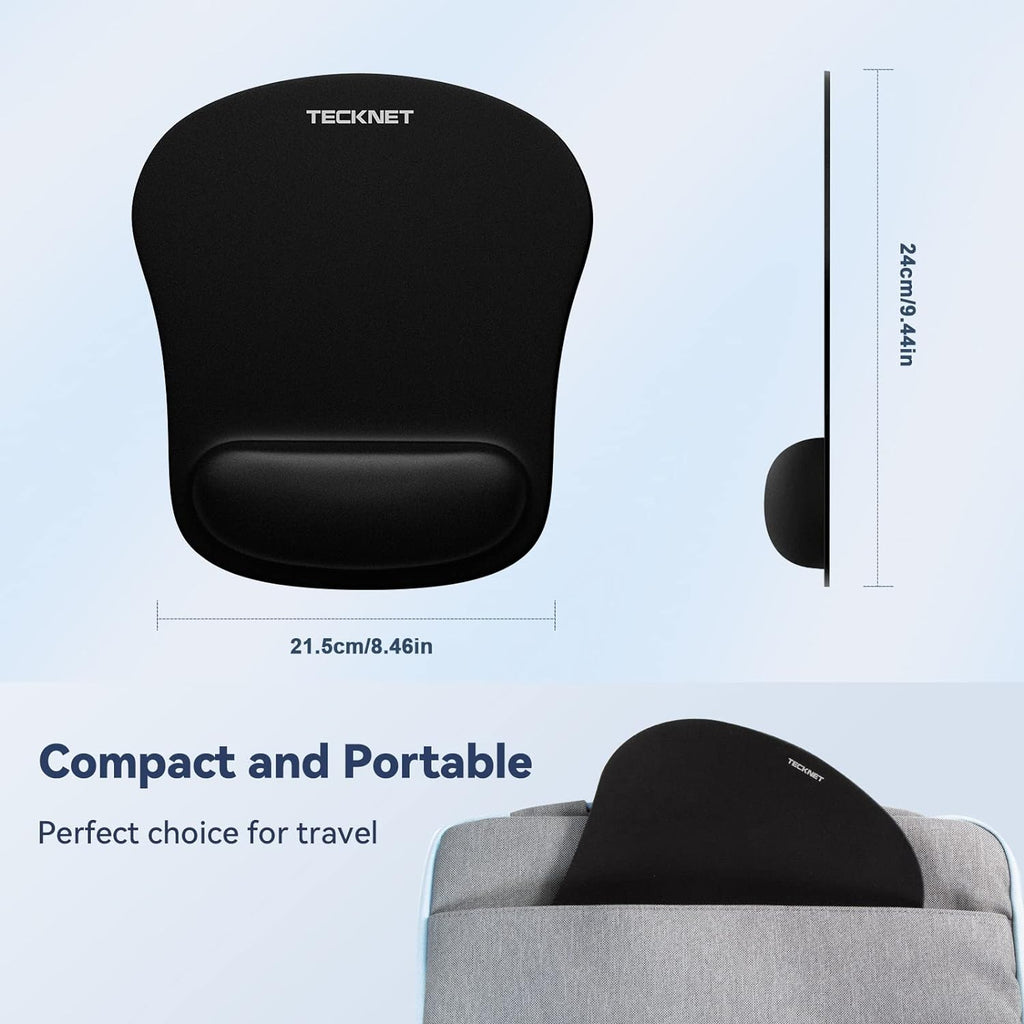 Mouse Mat Wrist Support, 2 Pack Ergonomic Mouse Mat with Memory Foam, Mice Pad with Anti-Slip Rubber Base, Waterproof Surface Mouse Pad for Computer, Laptop, Office, Home and Travel, Black