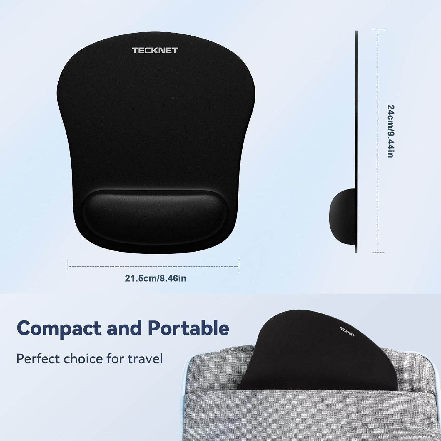 Mouse Mat Wrist Support, 2 Pack Ergonomic Mouse Mat with Memory Foam, Mice Pad with Anti-Slip Rubber Base, Waterproof Surface Mouse Pad for Computer, Laptop, Office, Home and Travel, Black