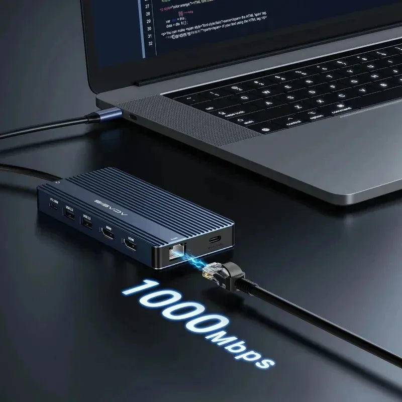 14-In-1 USB C Hub Docking Station 100W PD 4K60Hz HDMI 10Gbps Ports Gigabit Ethernet, SD/TF Card Reader for Macbook/Laptop