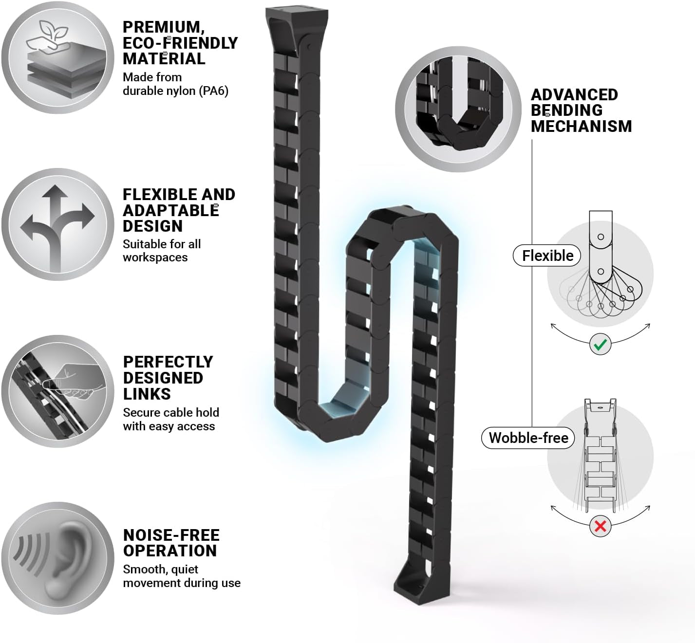 Under Desk Cable Management Raceway – Perfect for Sit Stand Desk Cable Management – Flexible Cable Snake -Vertebrae Cable Management (Black)