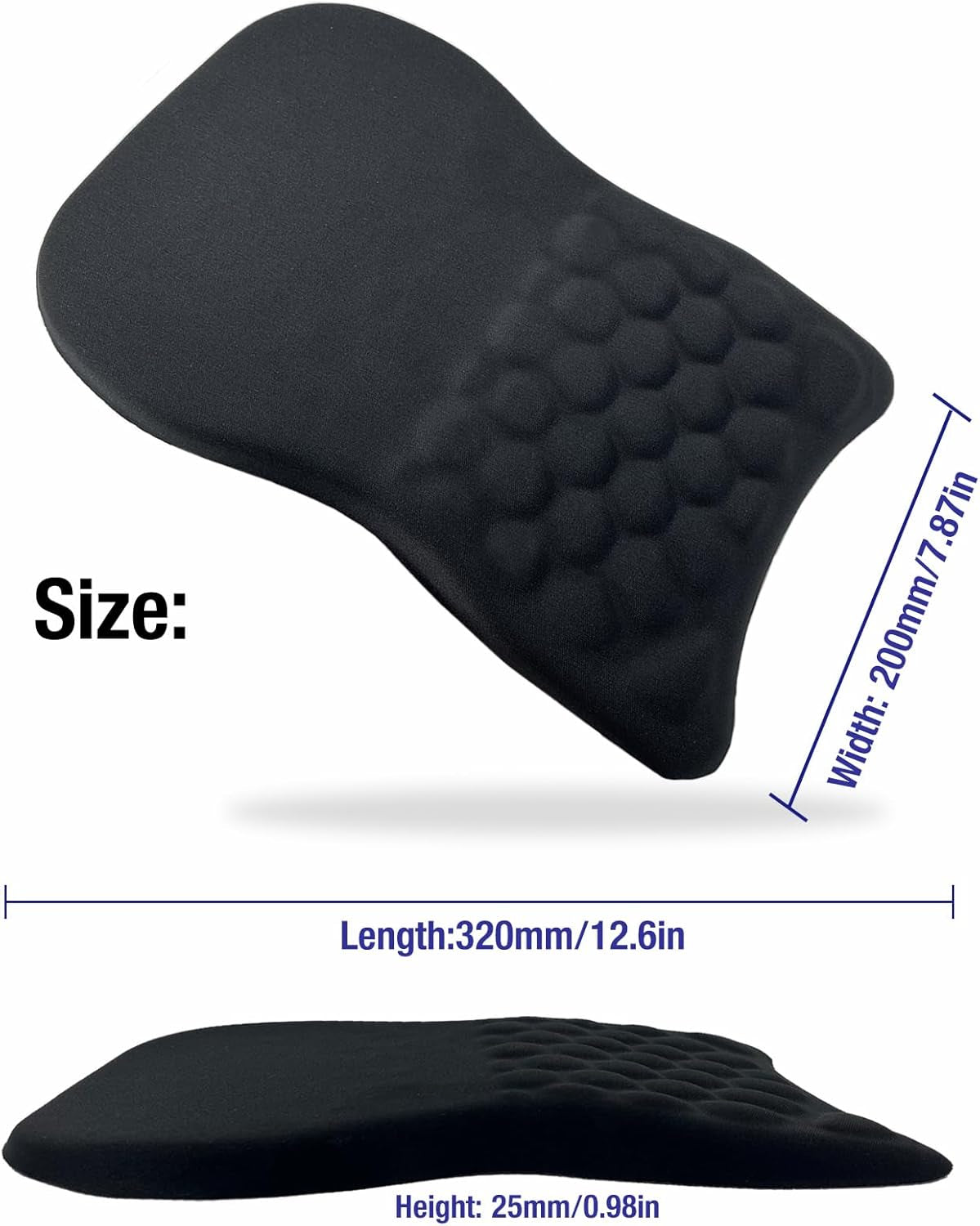 Ergonomic Mouse Pad with Wrist Rest Support, Massage Design Mouse Mat for Relief Carpal Tunnel Pain, Memory Foam Non-Slip Slope Massage Bulge (Black)