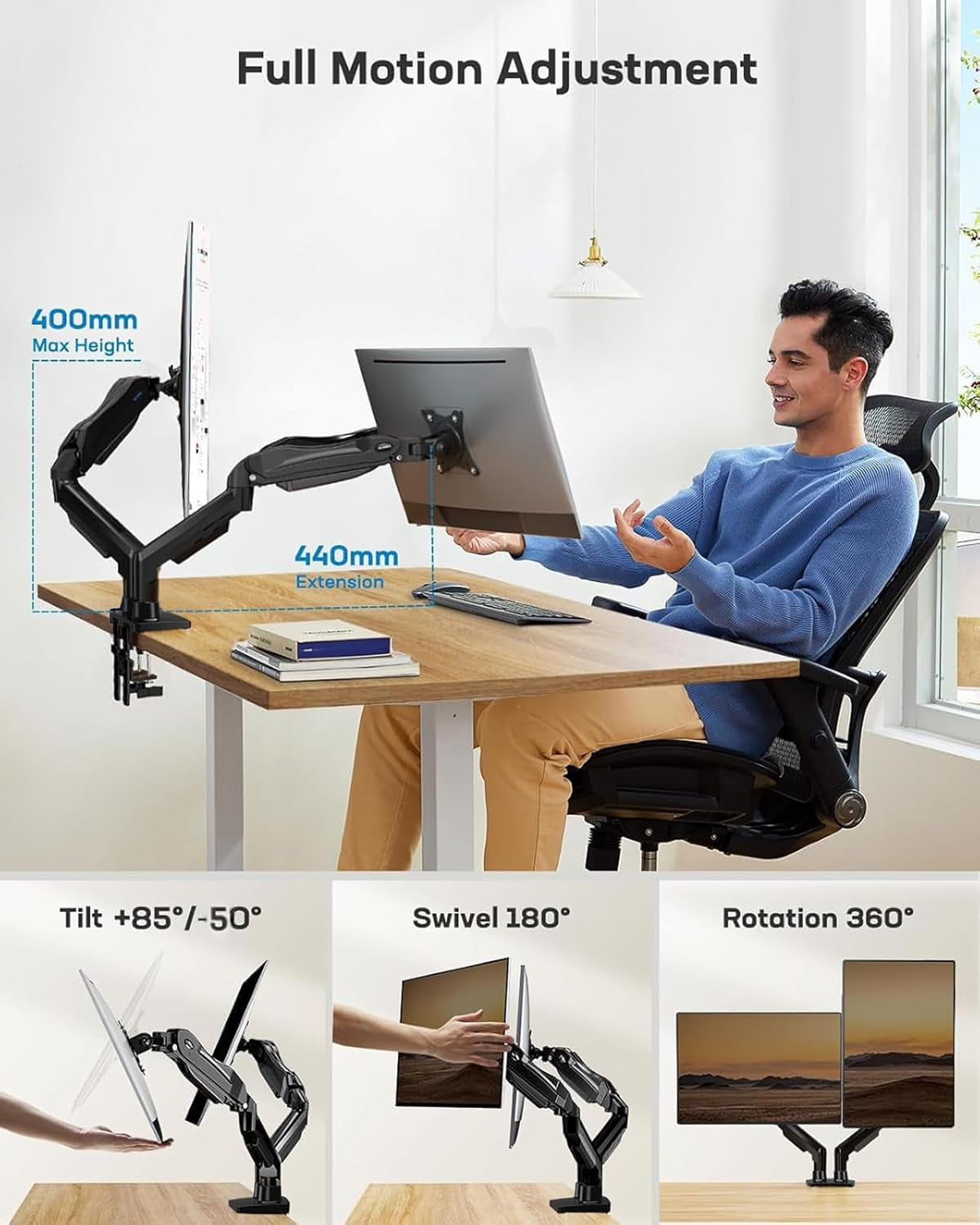 Dual Monitor Stand for 13 to 32 Inch Screens, Dual Gaming Monitor Arm Desk Mount for Curved Flat Screens, Double Screen Arm Support VESA 75 & 100 Mm