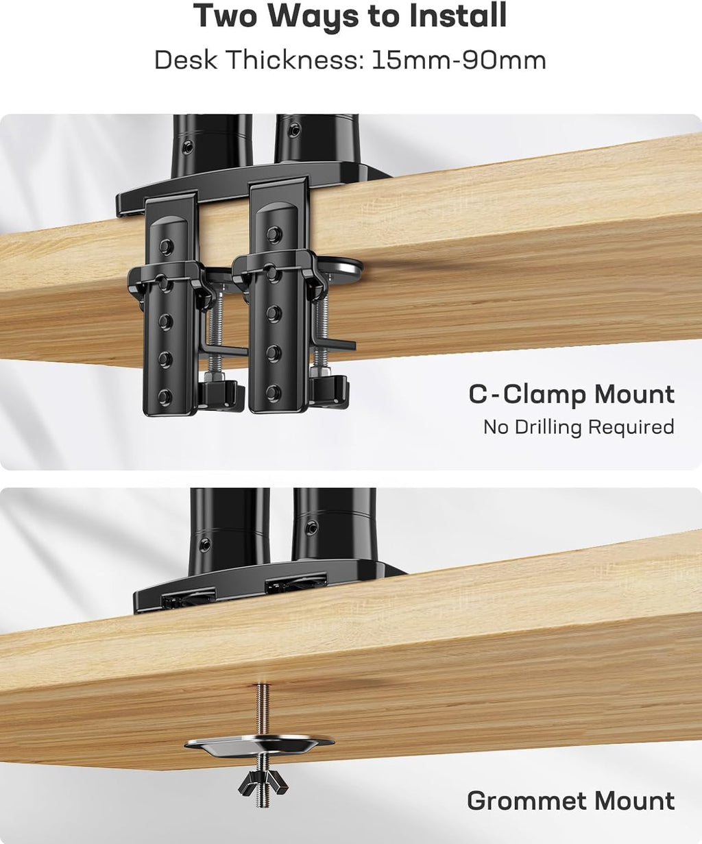 Dual Monitor Stand for 13 to 32 Inch Screens, Dual Gaming Monitor Arm Desk Mount for Curved Flat Screens, Double Screen Arm Support VESA 75 & 100 Mm