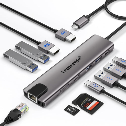 Aluminium Docking Station Dual HDMI, 11-In-1 USB-C Hub to 2 HDMI 4K, Gigabit Ethernet, 4 USB 3.0/2.0, 100W PD,USB-C 3.0,SD/TF Dual Monitor Multiport Adapter for Lenovo/Macbook/Hp/Dell/Acer