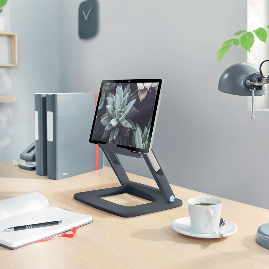 Height Adjustable Multi-Angle Laptop Stand, 80% Recycled Plastic, Six Pre-Set Height & Angle Combinations, Compact Footprint, 100% Recyclable, Ergo Range, Dark Grey, 64240089