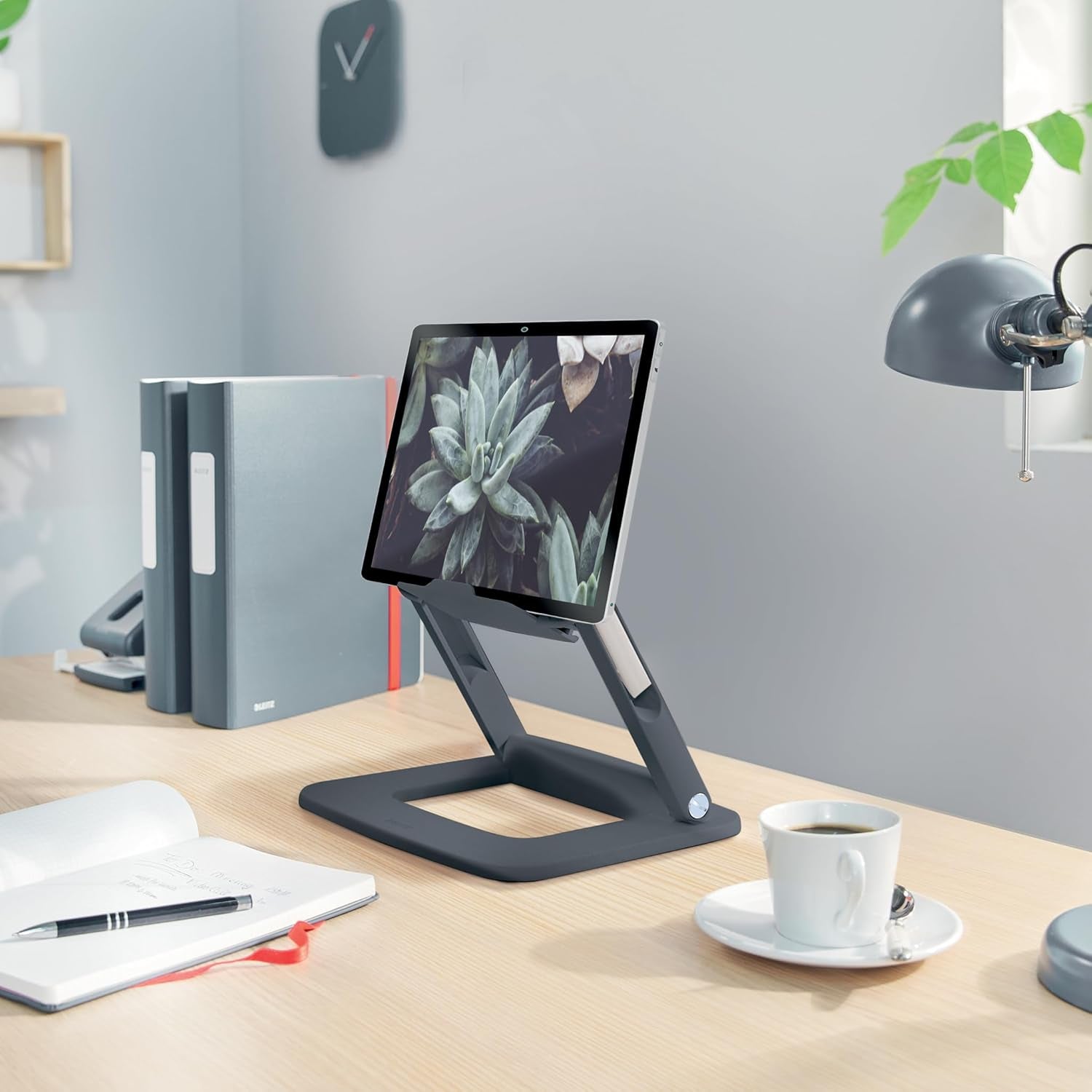 Height Adjustable Multi-Angle Laptop Stand, 80% Recycled Plastic, Six Pre-Set Height & Angle Combinations, Compact Footprint, 100% Recyclable, Ergo Range, Dark Grey, 64240089