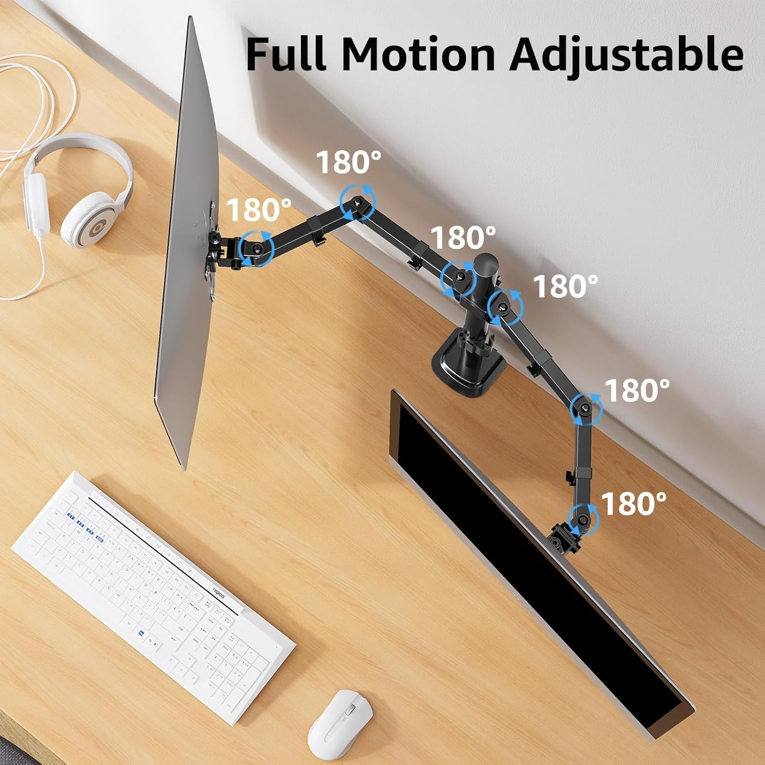 Dual Monitor Stand, Adjustable Monitor Arm Desk Mount for 13-32 Inch Screens, Double Arm with Tilt Swivel Rotate, VESA: 75X75Mm & 100X100Mm, EU0002
