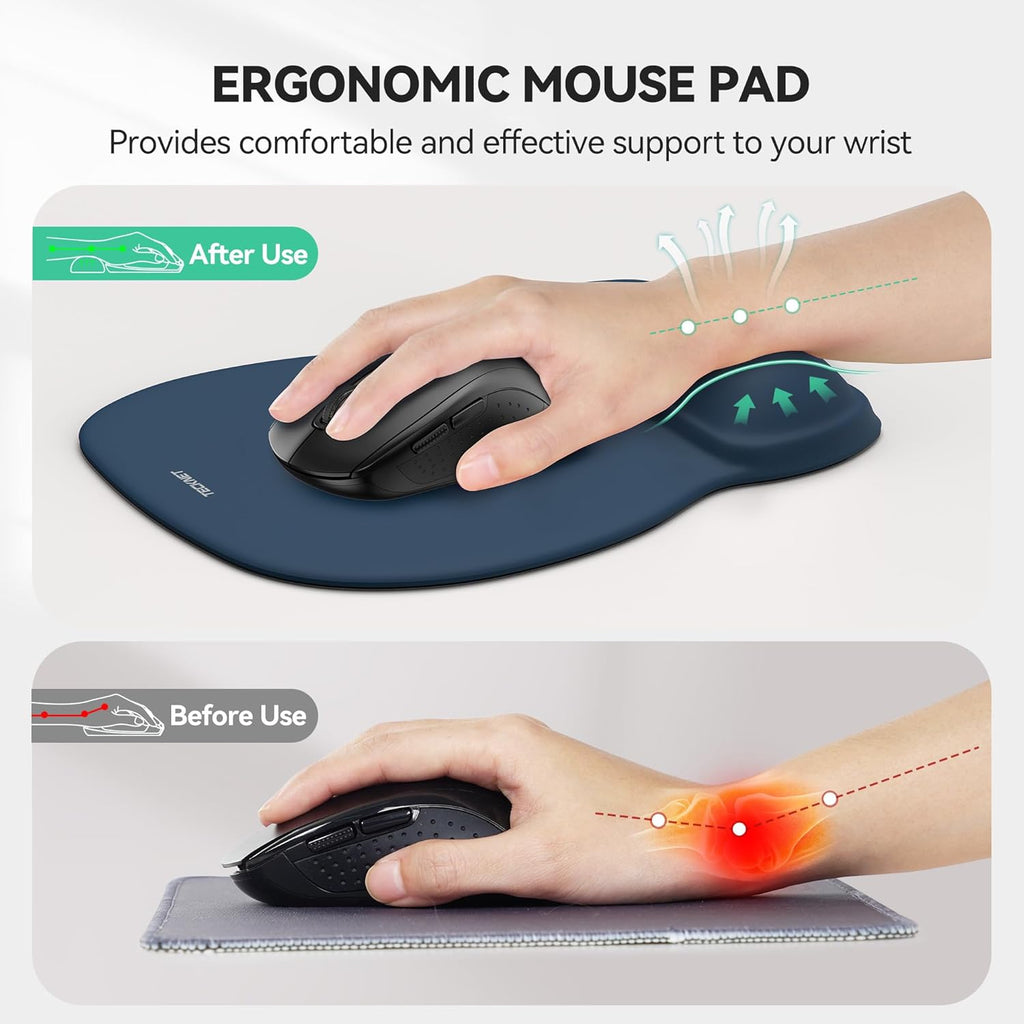 Mouse Mat Wrist Support, Gel Ergonomic Mouse Mat, Mouse Pad Wrist Rest with Non-Slip PU Base, Waterproof Surface Mouse Pad Wrist Support for Computer, Laptop, Office, Home and Travel, Blue