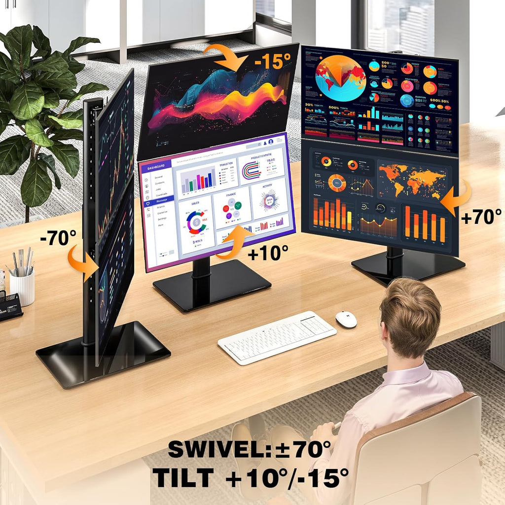 Dual Monitor Stand for 13-38 Inch Screens, Vertical Monitor Stand for Desk, Rotation & Swivel Arms, Height Adjustable 2 Mount Stand with VESA 75X75/100X100Mm up to 20KG