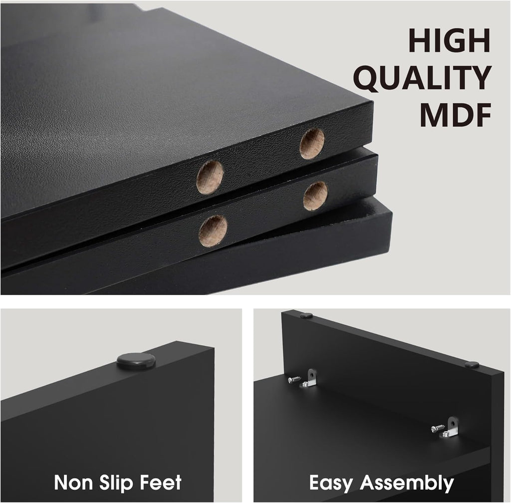 Monitor Stand Riser 2 Tiers Computer Monitor Stand Wood Desk Organizer for Pc/Laptop/Printer/Tv 80X23.5X14.2Cm Max Load 25KG Brown (Black)