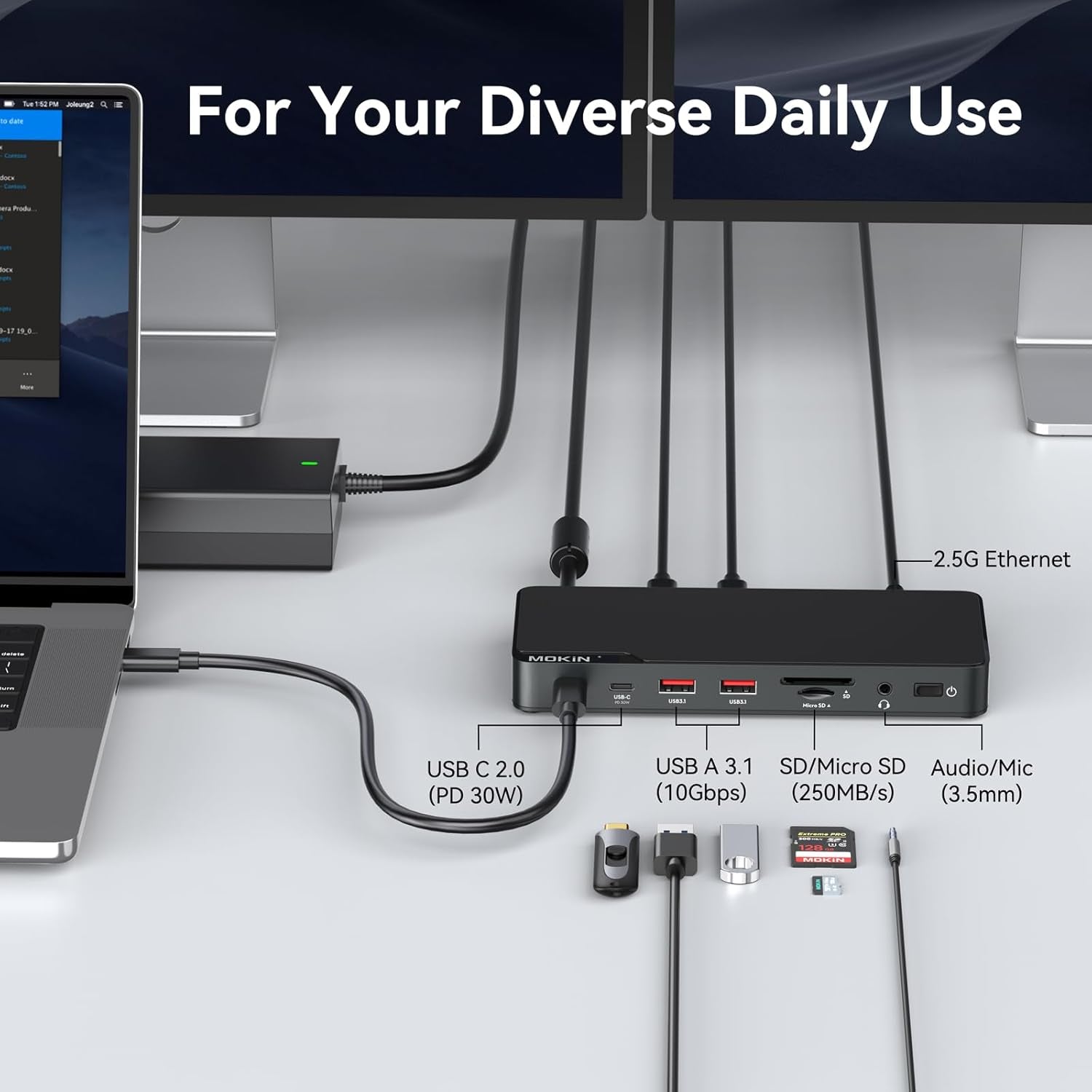 Thunderbolt 4 Dock, 12-In-1, Single 8K or Dual 4K @ 60Hz Display, 85W Charging, 3 X 40G Thunderbolt 4, 2 X 10G USB-A, 1 X USB-C (PD 30W), 2.5Gbe, Audio, SD/TF 4.0, Compatible for Mac and Windows