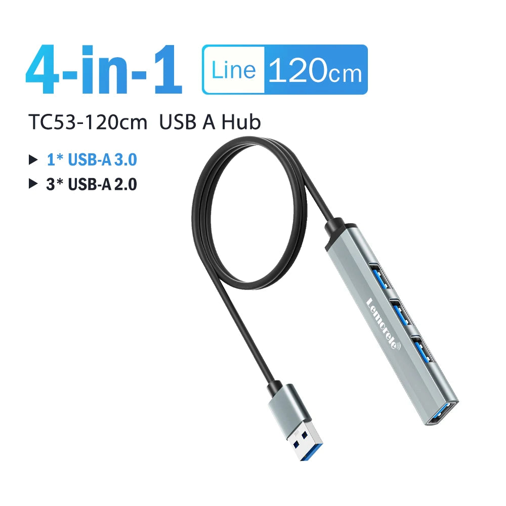 120Cm 4Ports USB HUB OTG USB a 3.0 Adapter Multi Splitter Adapter Laptop Accessories for Xiaomi Lenovo Macbook Pro