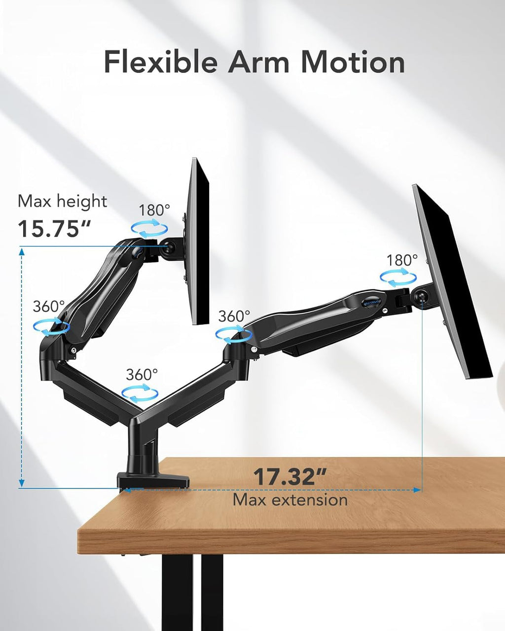 Dual Monitor Stand for 13 to 32 Inch Screens, Dual Gaming Monitor Arm Desk Mount for Curved Flat Screens, Double Screen Arm Support VESA 75 & 100 Mm
