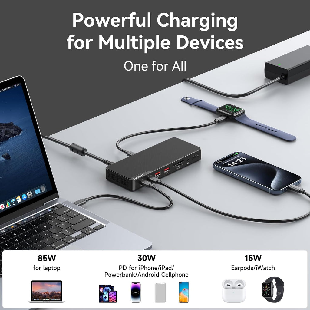 Thunderbolt 4 Dock, 12-In-1, Single 8K or Dual 4K @ 60Hz Display, 85W Charging, 3 X 40G Thunderbolt 4, 2 X 10G USB-A, 1 X USB-C (PD 30W), 2.5Gbe, Audio, SD/TF 4.0, Compatible for Mac and Windows