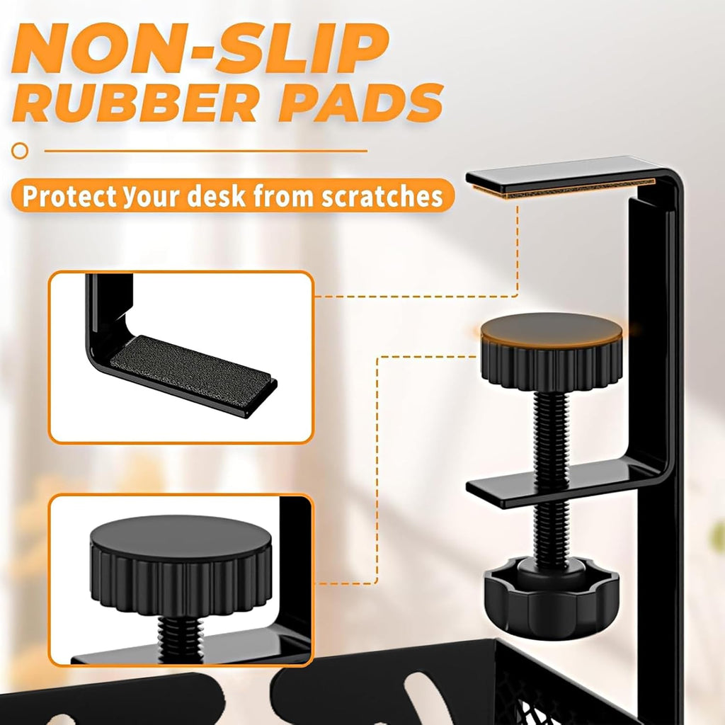 Cable Management, 39CM Long under Desk Cable Management No Drill, Metal Cable Tidy with Clamp for Standing Desk, Cable Organiser for Home Office, Black