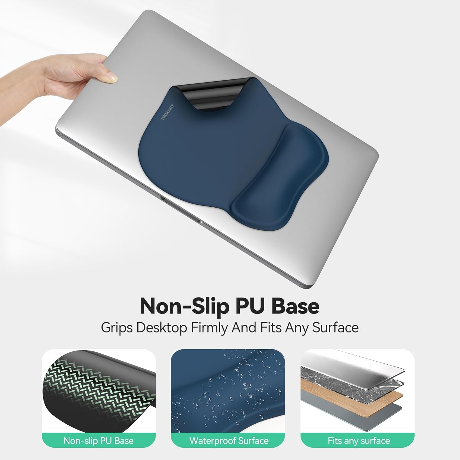 Mouse Mat Wrist Support, Gel Ergonomic Mouse Mat, Mouse Pad Wrist Rest with Non-Slip PU Base, Waterproof Surface Mouse Pad Wrist Support for Computer, Laptop, Office, Home and Travel, Blue