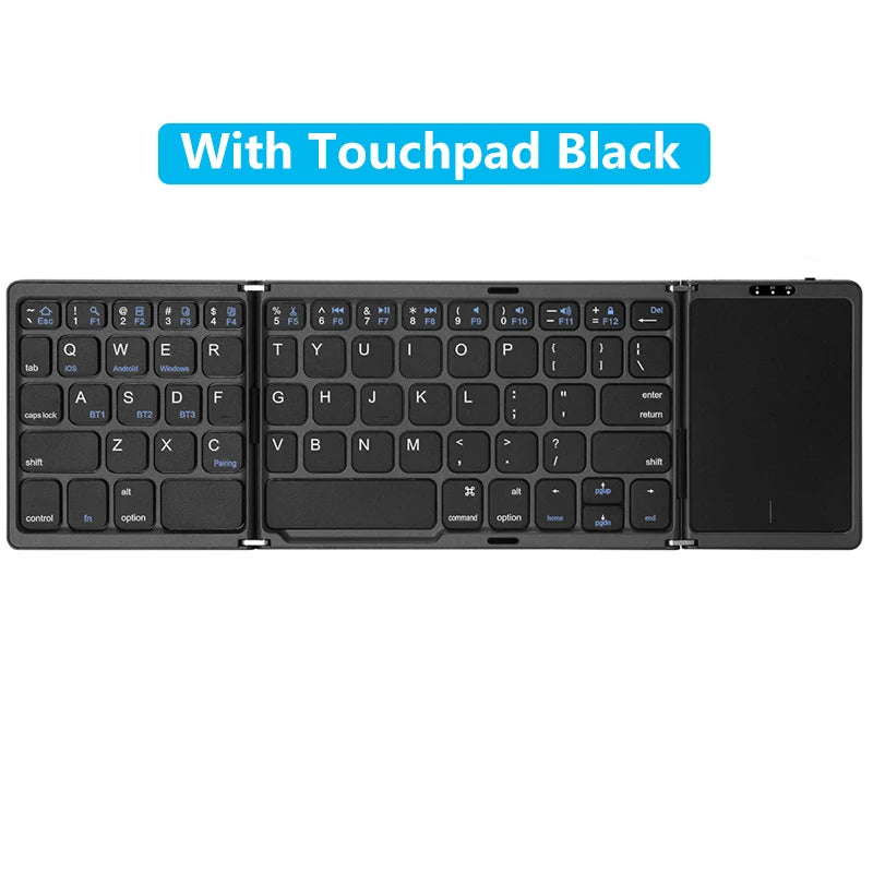 3-Folding Keyboard Tri-Bluetooth Keyboard with Touchpad for PC Windows Android IOS Phone Mini Keyboard Rechargeable Keyboard
