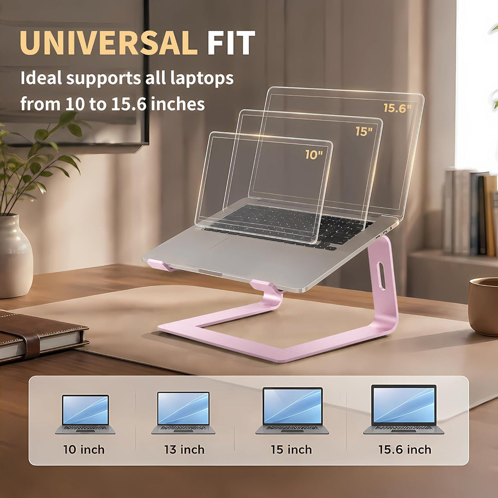 Laptop Stand for Desk, Aluminum Laptop Riser, Portable Computer Stand for Apple Mac Macbook Air Pro 10-15.6 Inch Notebook Computer, Detachable Ergonomic Elevator Holder Macbook Stand, Pink