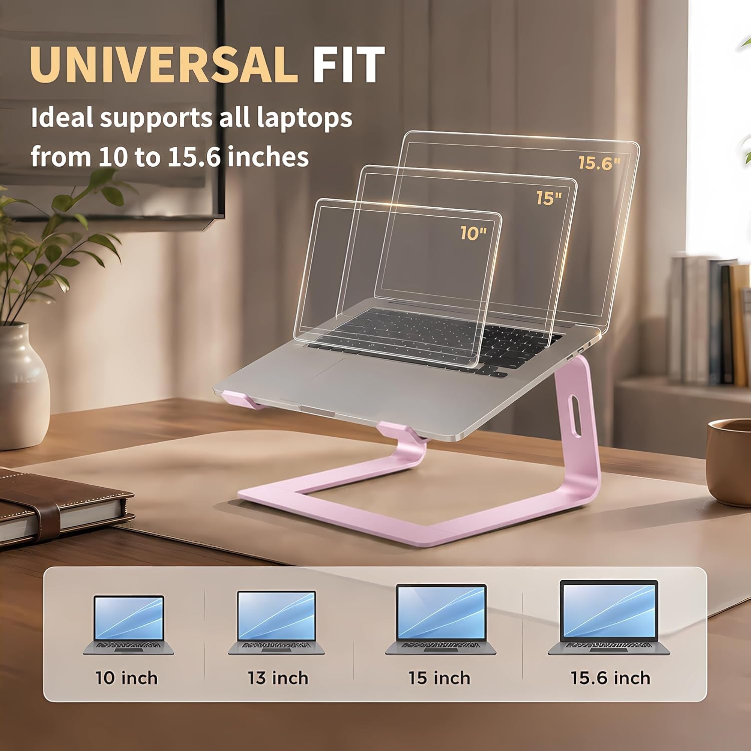 Laptop Stand for Desk, Aluminum Laptop Riser, Portable Computer Stand for Apple Mac Macbook Air Pro 10-15.6 Inch Notebook Computer, Detachable Ergonomic Elevator Holder Macbook Stand, Pink