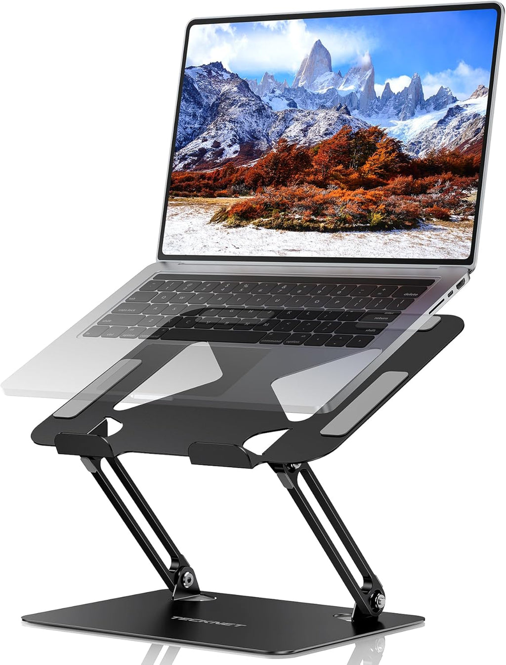 Laptop Stand for Desk, Ergonomic Laptop Riser for Desk, Metal Portable Laptop Holder, Adjustable Ipad Notebook Stand for All 11-17.3 Inch Laptops, Black
