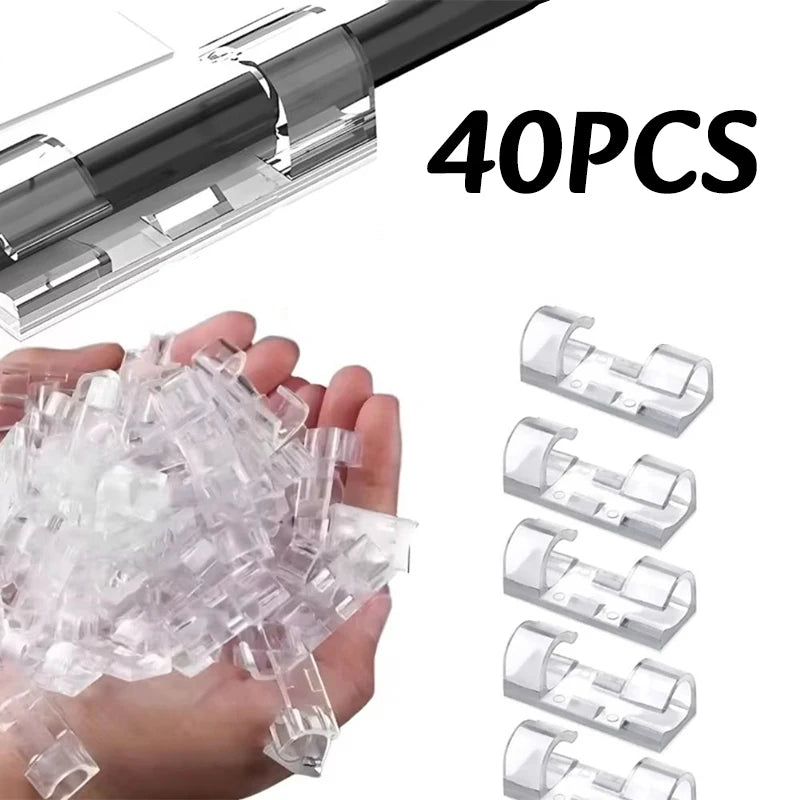 20-200Pc Self Adhesive Cable Management Clip Clear Plastic Cable Clips for Cable Management TV PC USB Wire Cable Clips Organizer