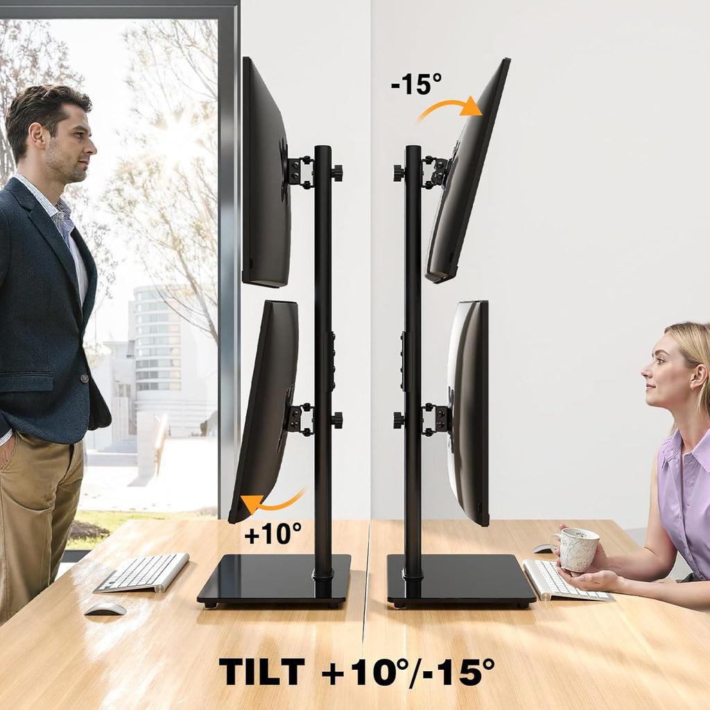 Dual Monitor Stand for 13-38 Inch Screens, Vertical Monitor Stand for Desk, Rotation & Swivel Arms, Height Adjustable 2 Mount Stand with VESA 75X75/100X100Mm up to 20KG