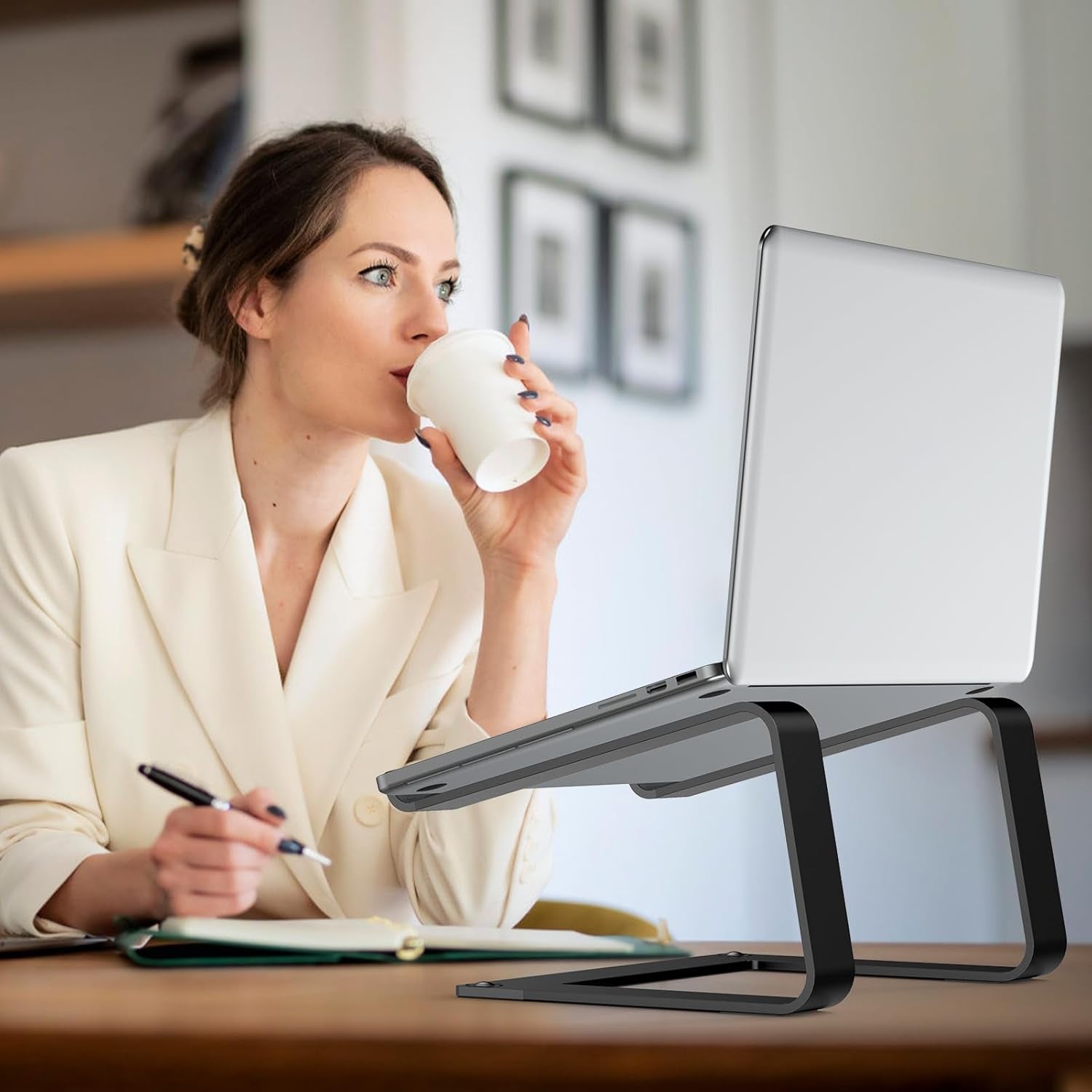 Laptop Stand for Desk, Aluminum Laptop Riser Holder, Removable Metal Notebook Stand Ventilated Cooling Computer Riser Compatible with 10-15.6” Laptops