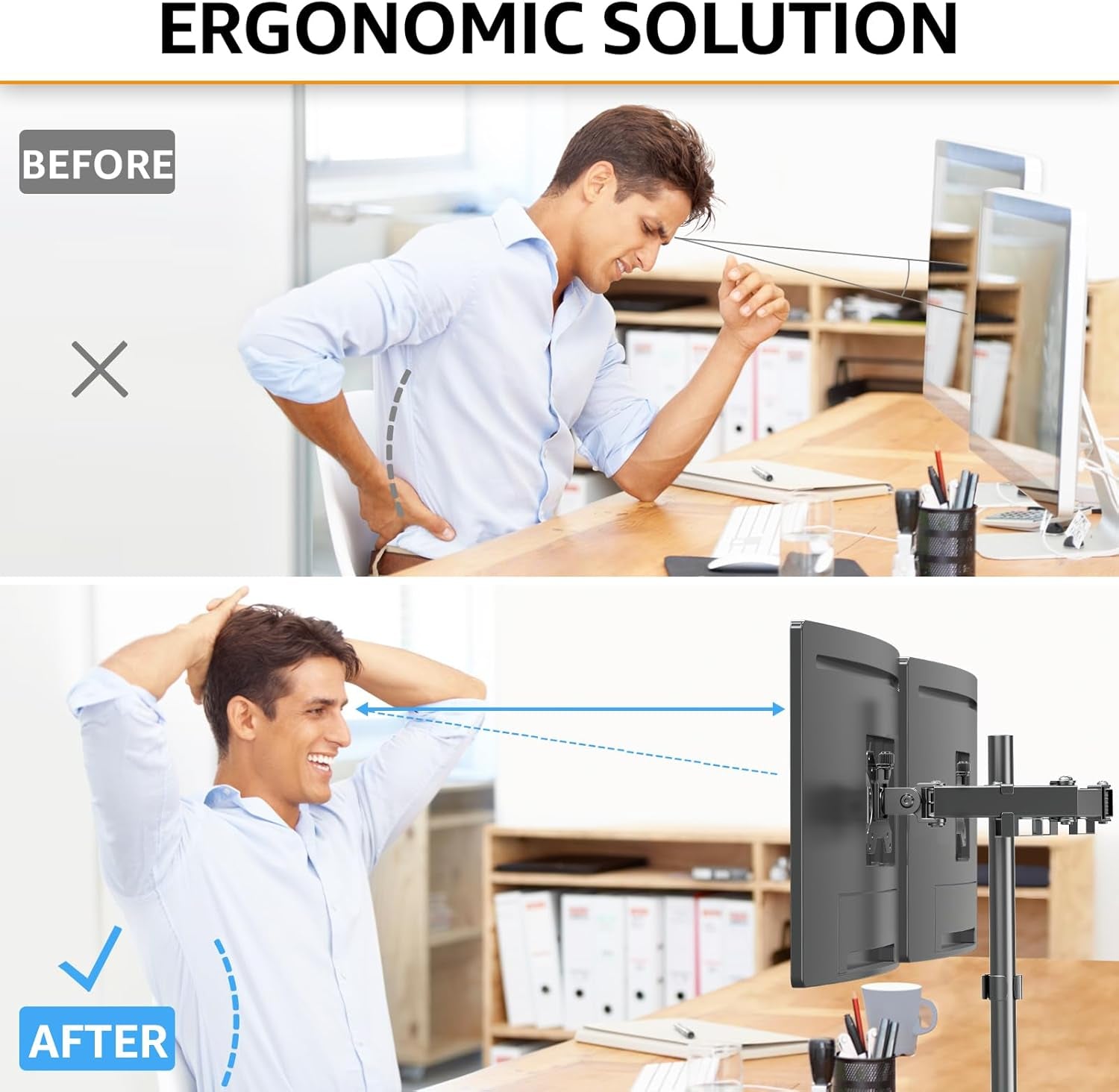 Dual Monitor Stand, Adjustable Monitor Arm Desk Mount for 13-32 Inch Screens, Double Arm with Tilt Swivel Rotate, VESA: 75X75Mm & 100X100Mm, EU0002
