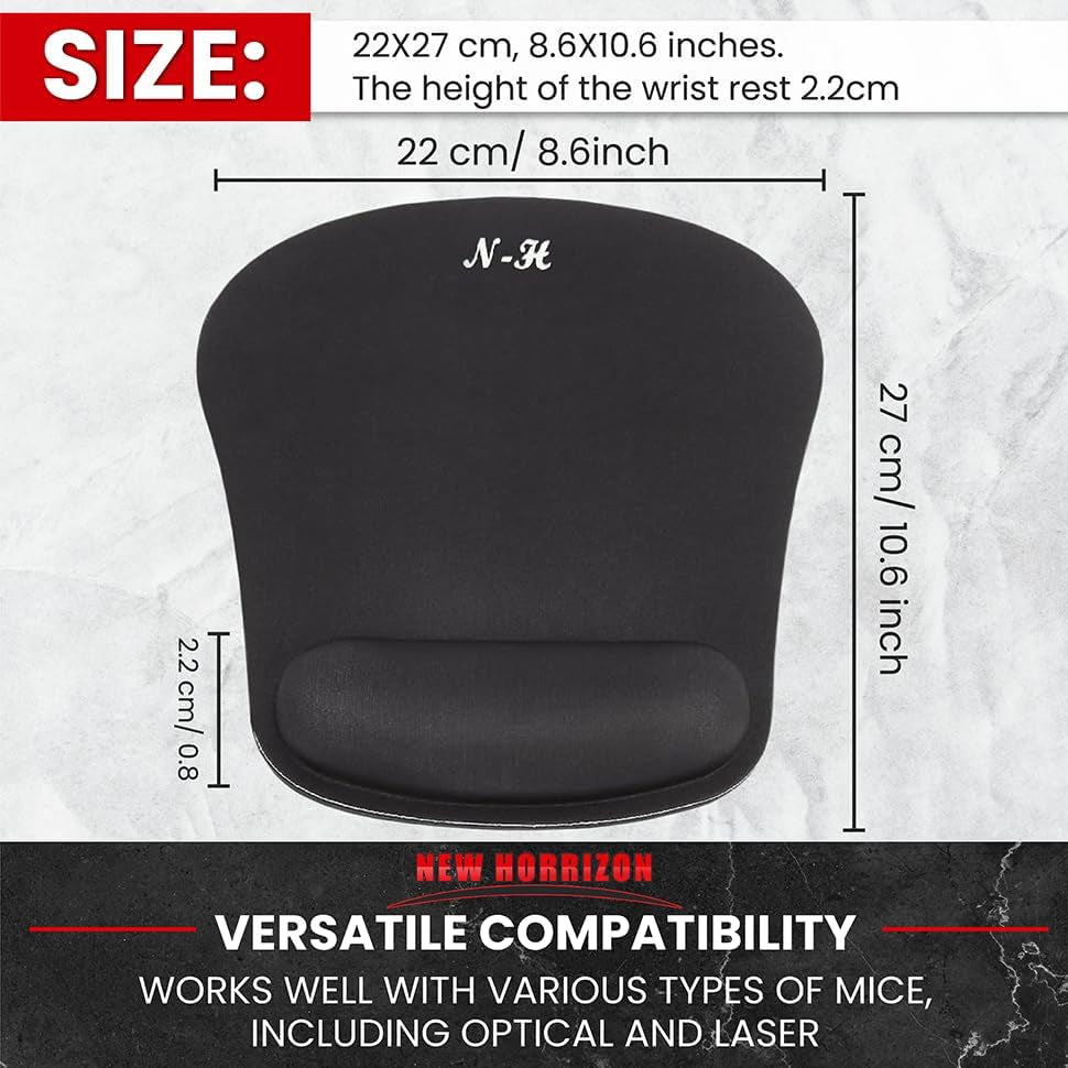 Mouse Mat WRIST SUPPORT Mouse Pad with Wrist Rest Support Mouse Mat with Non-Slip anti Slip PU Base, Comfortable Large Computer Mouse Mat, with Foam Wrist Support