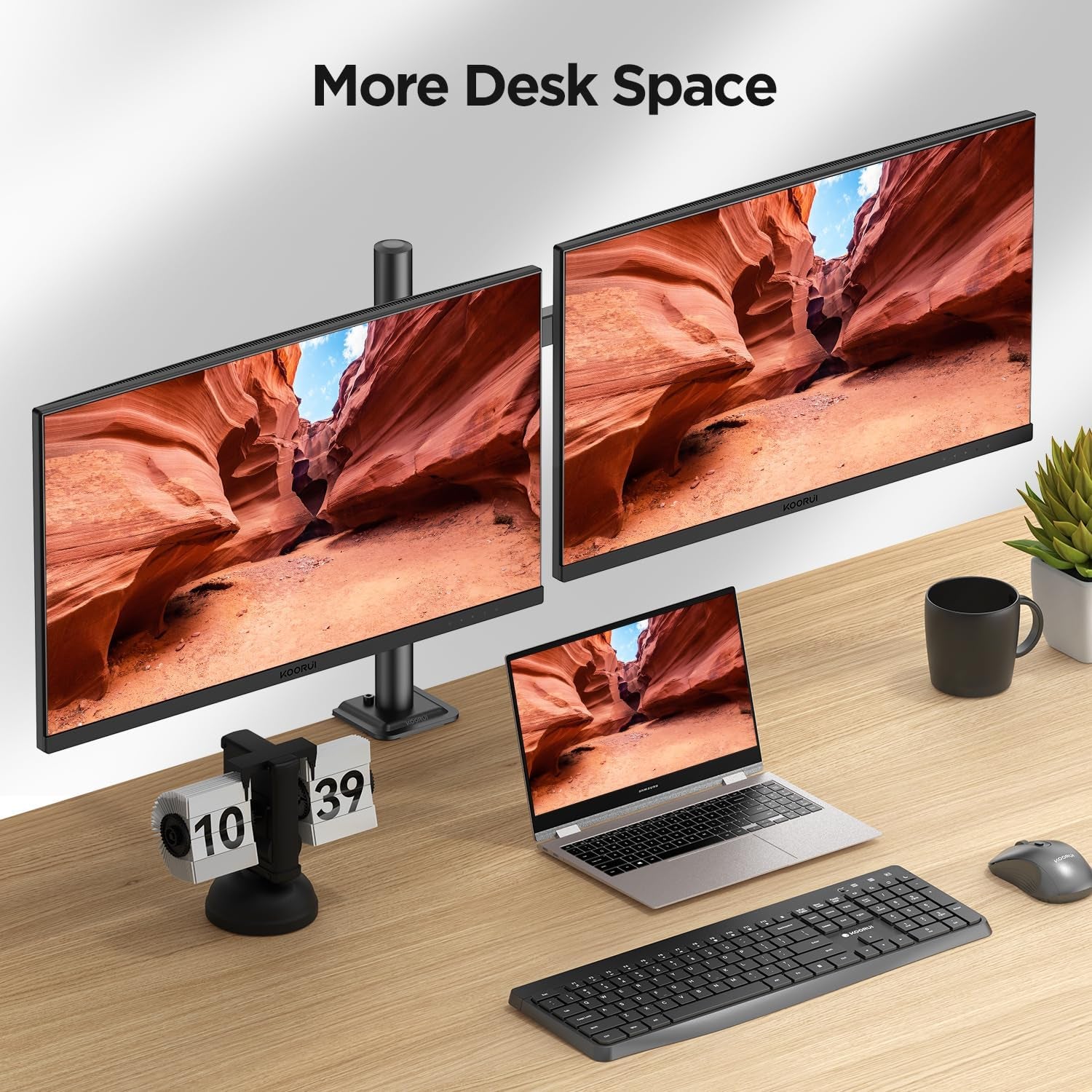 Dual Monitor Stand for 13-27 Inch Holds Screens, Ergonomic Height Adjustable Monitor Arm with Rotate 360°/ Adjustable Tilt ±72°/ Swivel 360°, VESA 75/100Mm