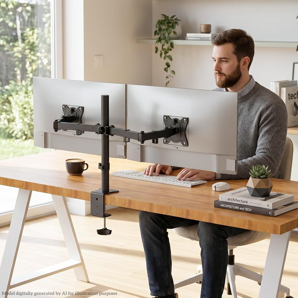 Dual Monitor Arm for 13-32 Inch Screens, Dual Monitor Stand for Desks Mount, Height Adjustable, Rotate 360° Tilt ±90° Swivel ±90° , VESA 75/100Mm, MAX. 9KG, GB2001-2