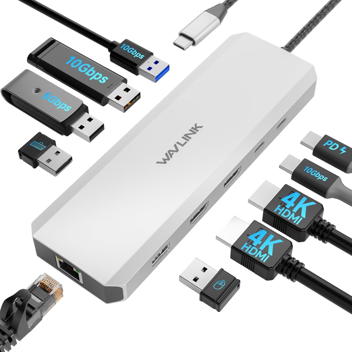 Laptop Docking Station, 10G USB C Hub with Dual HDMI, 100W PD In, 10Gbps USB-A/C 3.2, 5Gbps USB-A, USB2.0, Gigabit Ethernet for Dell/Hp/Lenovo Etc, Windows Systerm Computer Only