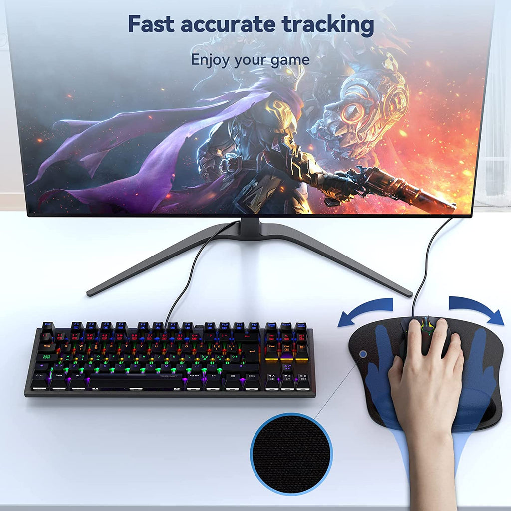Mouse Mat Wrist Support, 2 Pack Ergonomic Mouse Mat with Memory Foam, Mice Pad with Anti-Slip Rubber Base, Waterproof Surface Mouse Pad for Computer, Laptop, Office, Home and Travel, Black