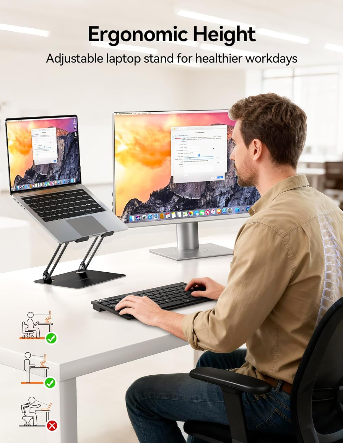 Laptop Stand for Desk, Ergonomic Laptop Riser for Desk, Metal Portable Laptop Holder, Adjustable Ipad Notebook Stand for All 11-17.3 Inch Laptops, Black