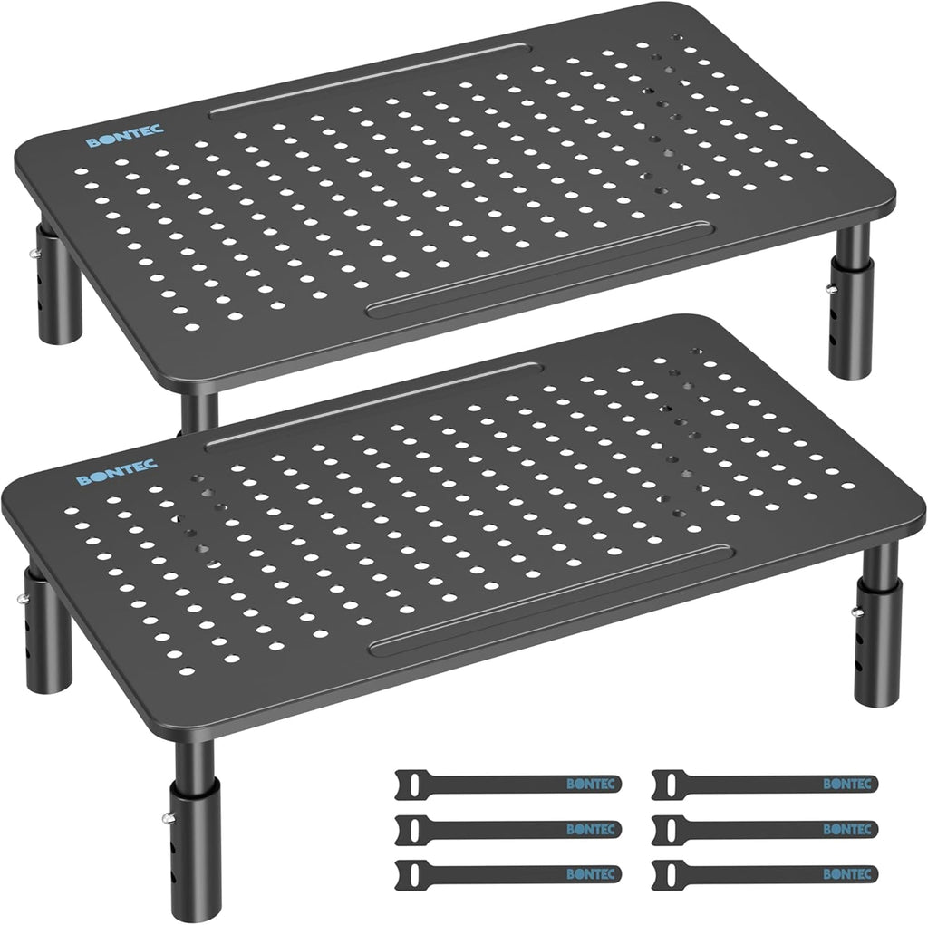 Metal Monitor Stand, Adjustable Height Riser for Desk, Ergonomic 3-Level Desk Organizer with Cable Management, Laptop & Computer Monitor Stand up to 20KG, 2 Pack