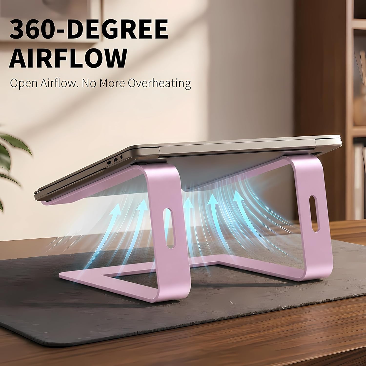 Laptop Stand for Desk, Aluminum Laptop Riser, Portable Computer Stand for Apple Mac Macbook Air Pro 10-15.6 Inch Notebook Computer, Detachable Ergonomic Elevator Holder Macbook Stand, Pink