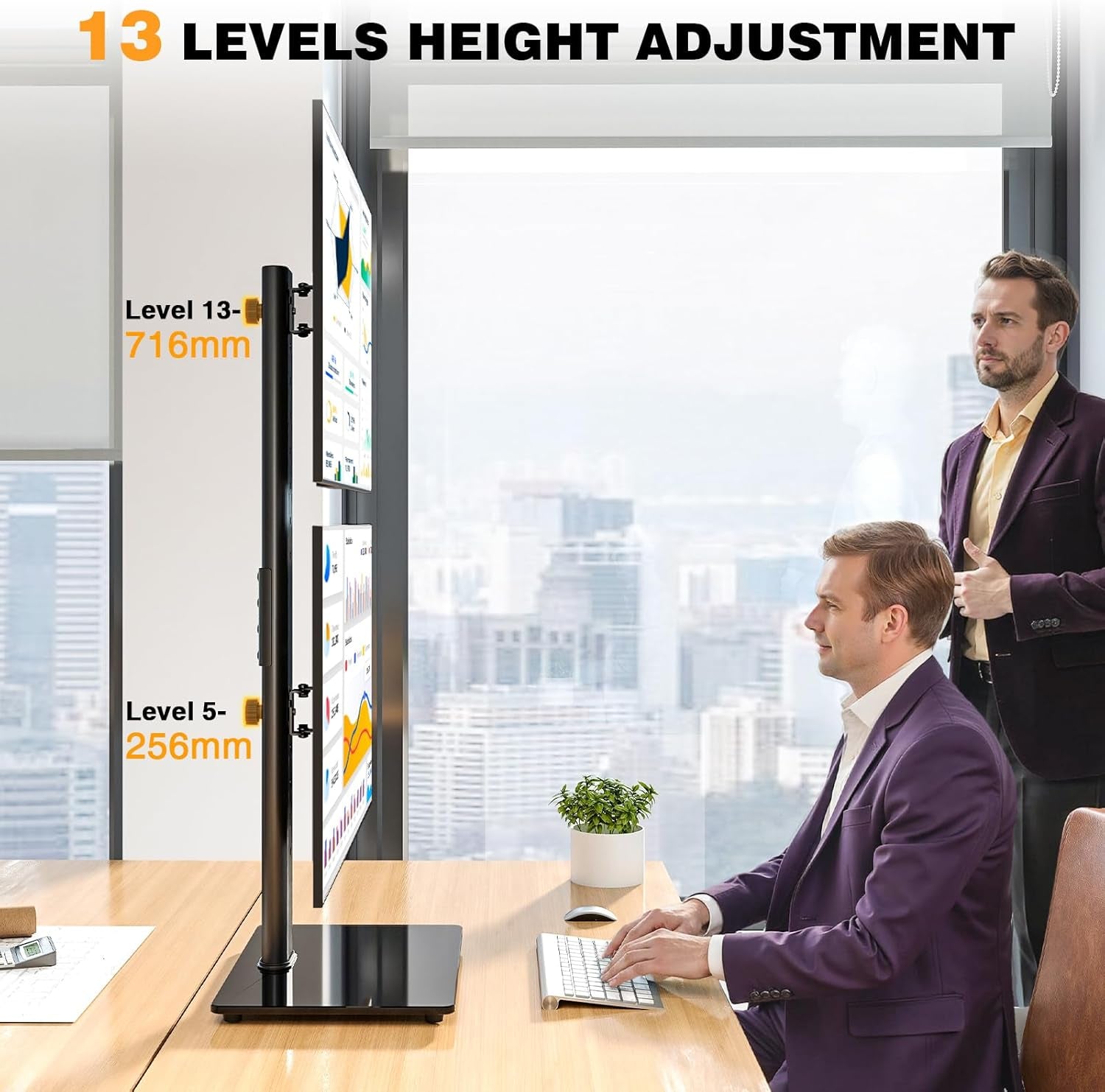 Dual Monitor Stand for 13-38 Inch Screens, Vertical Monitor Stand for Desk, Rotation & Swivel Arms, Height Adjustable 2 Mount Stand with VESA 75X75/100X100Mm up to 20KG