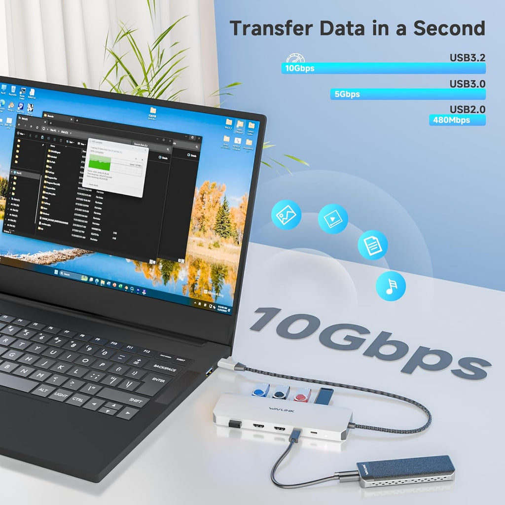 Laptop Docking Station, 10G USB C Hub with Dual HDMI, 100W PD In, 10Gbps USB-A/C 3.2, 5Gbps USB-A, USB2.0, Gigabit Ethernet for Dell/Hp/Lenovo Etc, Windows Systerm Computer Only