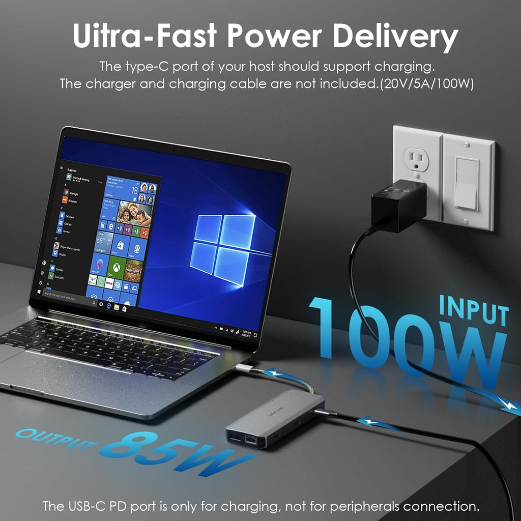 USB C Dual Monitor Docking Station, Docking Station with Two HDMI, DP, 100W PD, USB3.0&2.0, RJ45, SD/TF Slots, Audio/Microphone, Compatible with Windows Computers Only